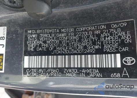 2010 Toyota Prius Iii z USA, uszkodzony, nr VIN JTDKN3DU3A0012492